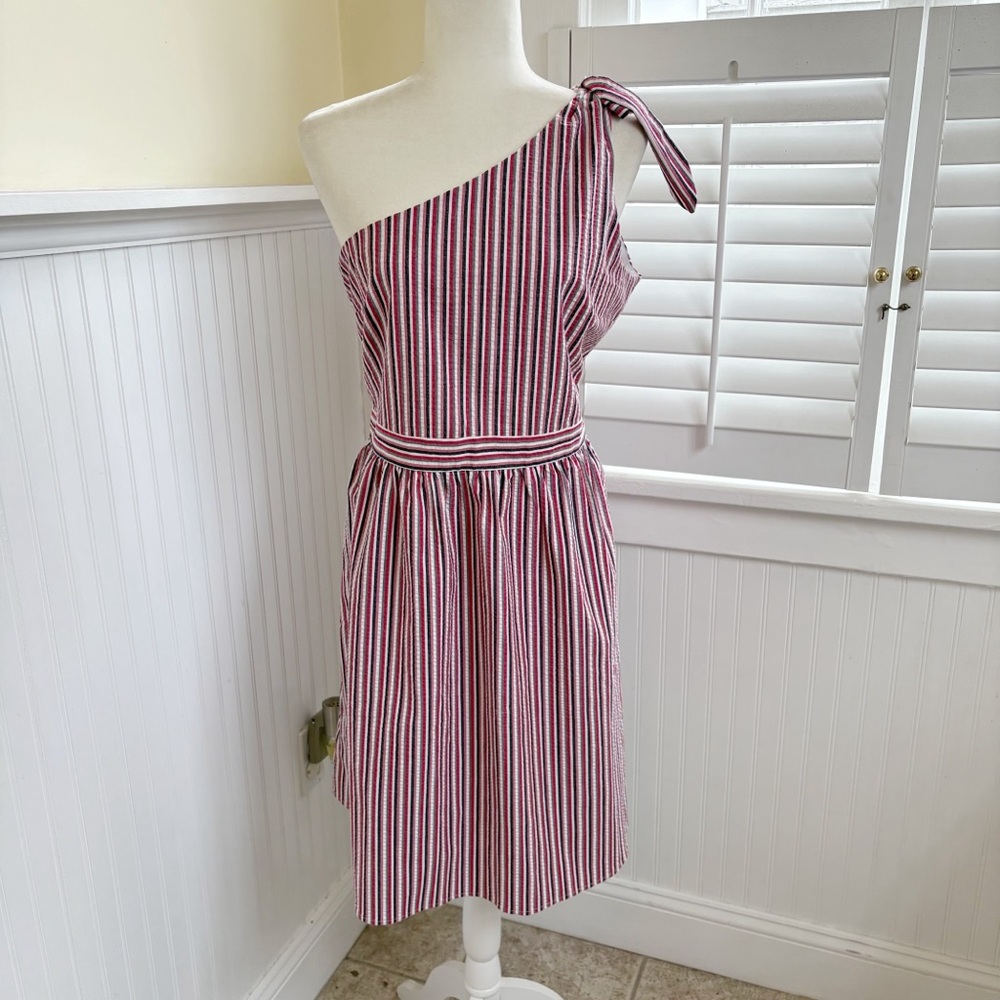 LOFT Outlet Americana Stripe Seersucker One Shoulder Dress Women’s Size 12P